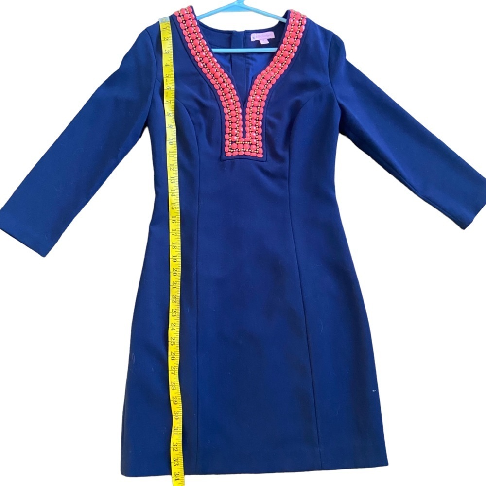Lilly Pulitzer Bennett Shift Dress Navy Bead Embellished - Size 2 - Picture 12 of 13